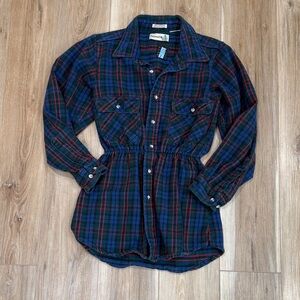 Vintage Field Master Plaid ButtonUp Cotton Flannel Shirt with Cinched Waistband